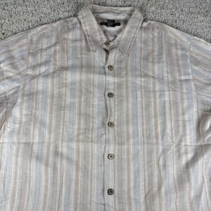 Duke Kahanamoku Men's Shirt XL Hawaiian Striped Surf Hemp Cotton Peach + Blue